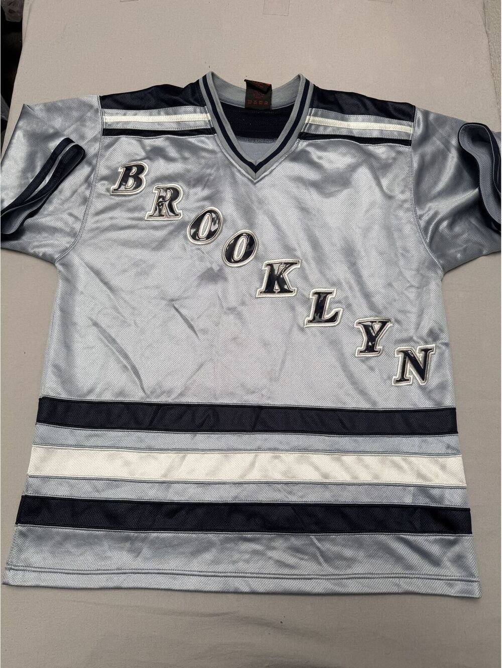 Vintage Cocabana Brooklyn New York Silver Hockey Jersey XL